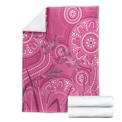 Australia Indigenous Pink Month Blanket Breast Cancer Aboriginal Dragonflies Ribbon