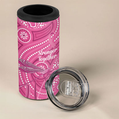 Australia Indigenous Pink Month 4 in 1 Can Cooler Tumbler Breast Cancer Aboriginal Dragonflies Ribbon