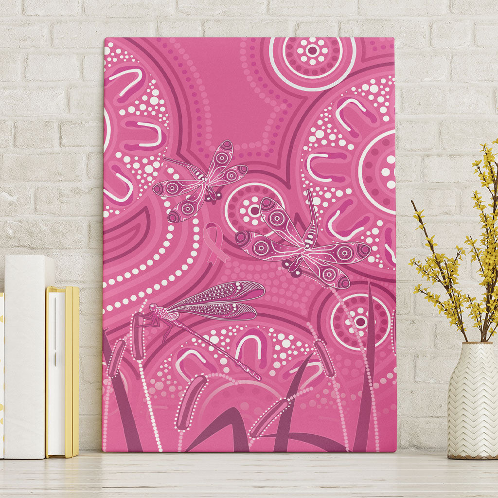 Australia Indigenous Pink Month Canvas Wall Art Breast Cancer Aboriginal Dragonflies Ribbon
