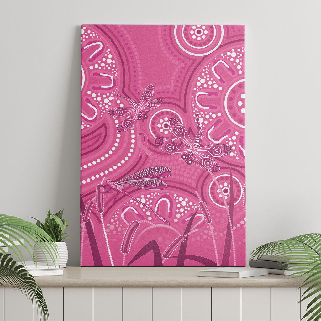 Australia Indigenous Pink Month Canvas Wall Art Breast Cancer Aboriginal Dragonflies Ribbon