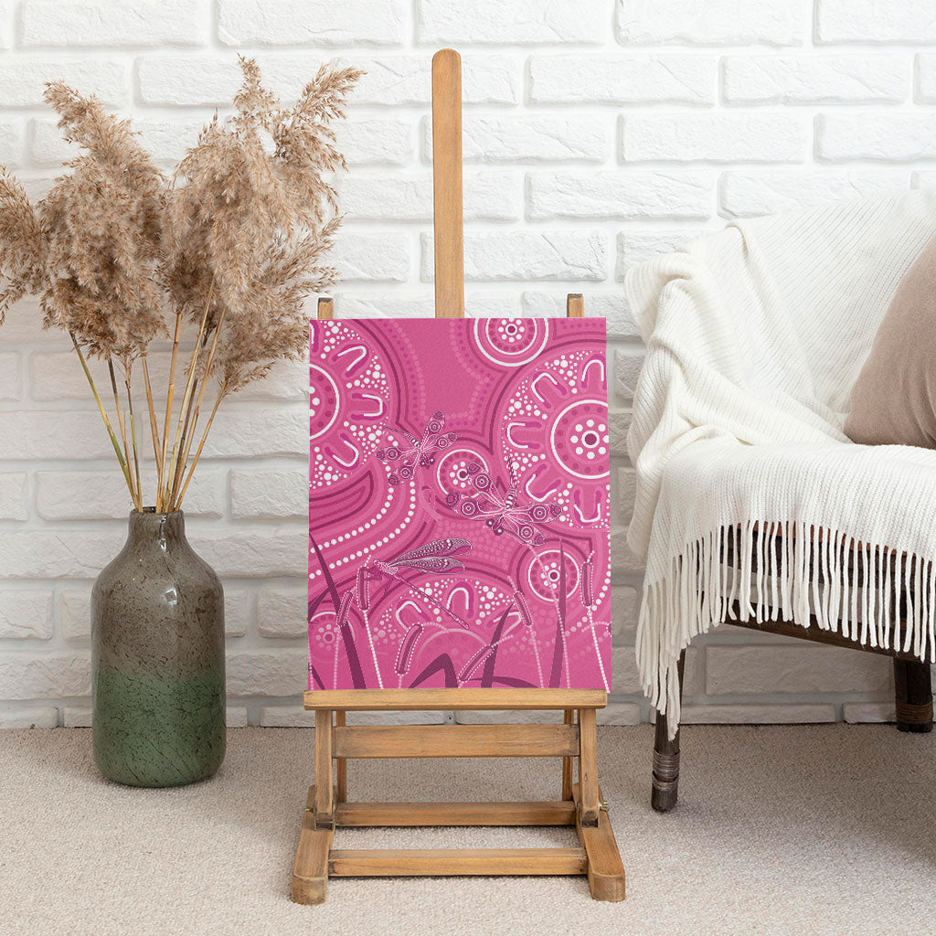 Australia Indigenous Pink Month Canvas Wall Art Breast Cancer Aboriginal Dragonflies Ribbon