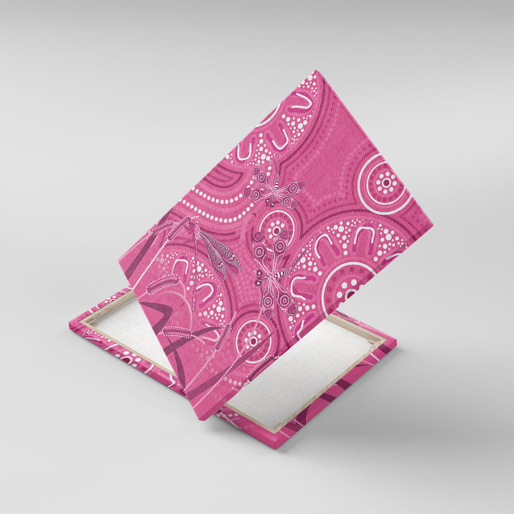 Australia Indigenous Pink Month Canvas Wall Art Breast Cancer Aboriginal Dragonflies Ribbon