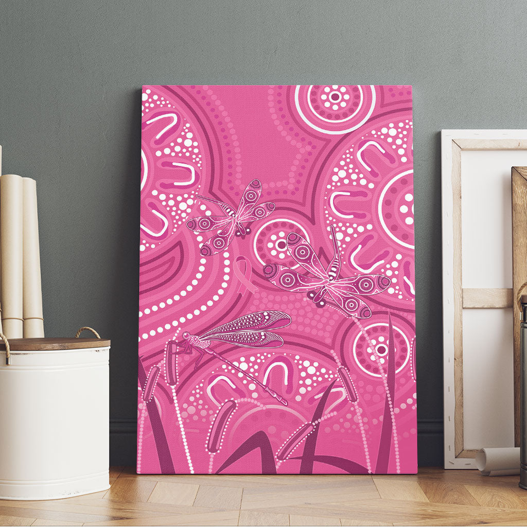 Australia Indigenous Pink Month Canvas Wall Art Breast Cancer Aboriginal Dragonflies Ribbon