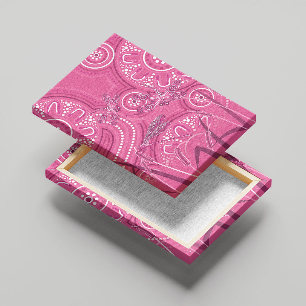 Australia Indigenous Pink Month Canvas Wall Art Breast Cancer Aboriginal Dragonflies Ribbon