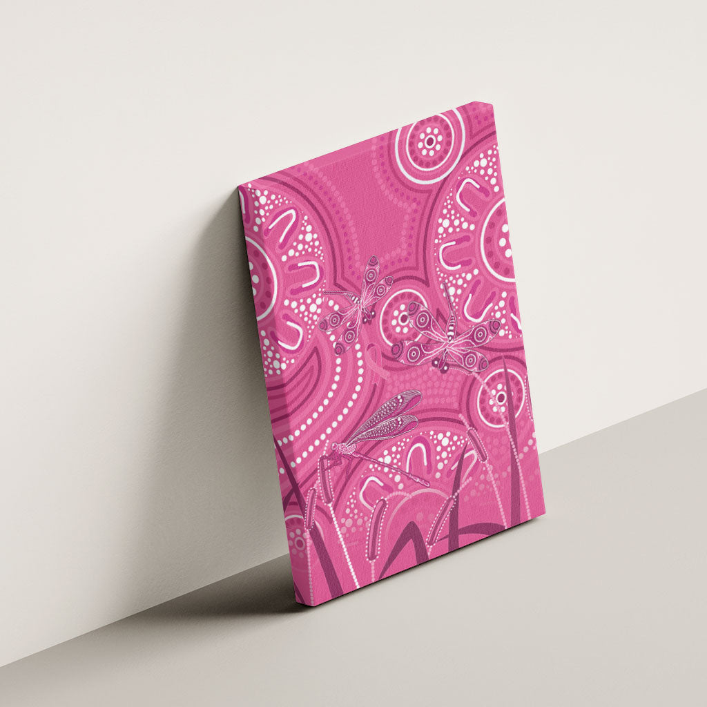Australia Indigenous Pink Month Canvas Wall Art Breast Cancer Aboriginal Dragonflies Ribbon