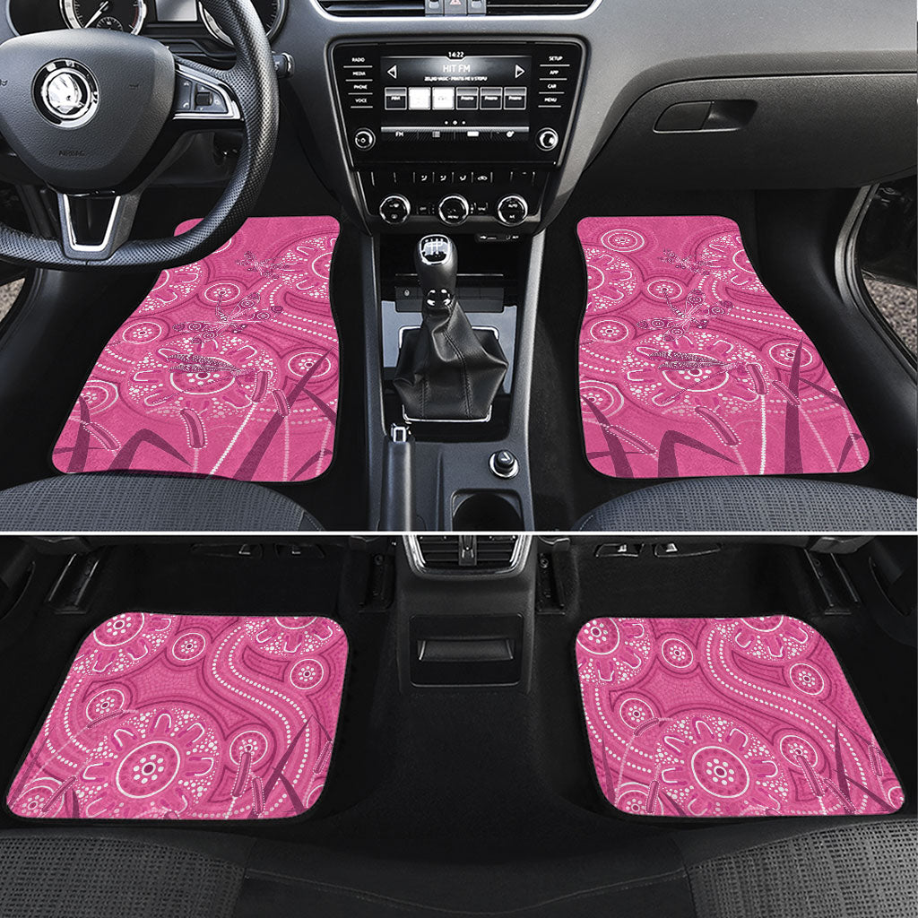 Australia Indigenous Pink Month Car Mats Breast Cancer Aboriginal Dragonflies Ribbon