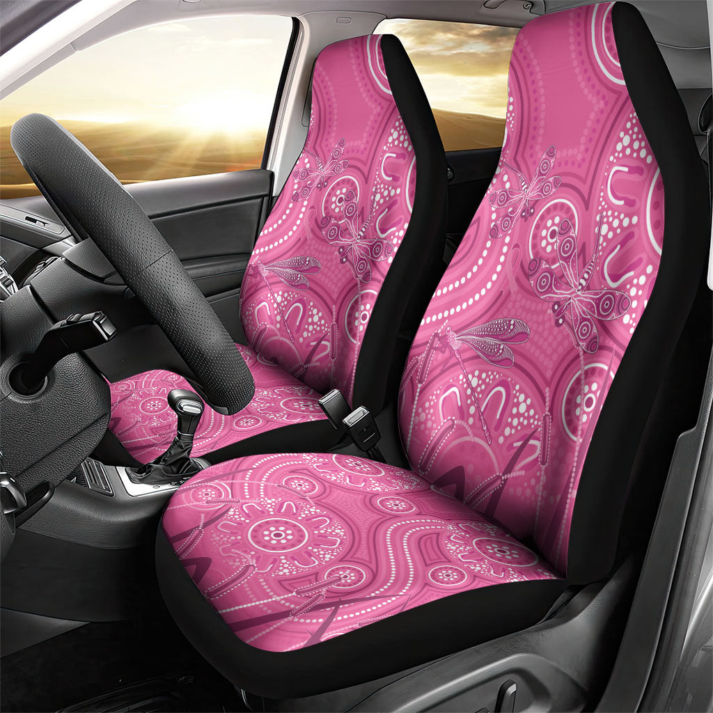 Australia Indigenous Pink Month Car Seat Cover Breast Cancer Aboriginal Dragonflies Ribbon