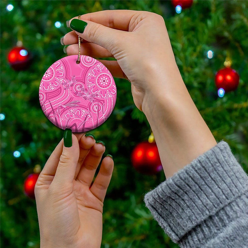 Australia Indigenous Pink Month Ceramic Ornament Breast Cancer Aboriginal Dragonflies Ribbon