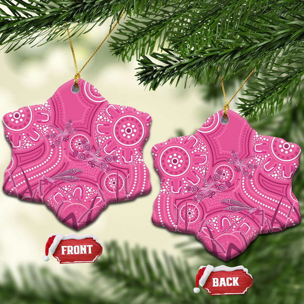 Australia Indigenous Pink Month Ceramic Ornament Breast Cancer Aboriginal Dragonflies Ribbon