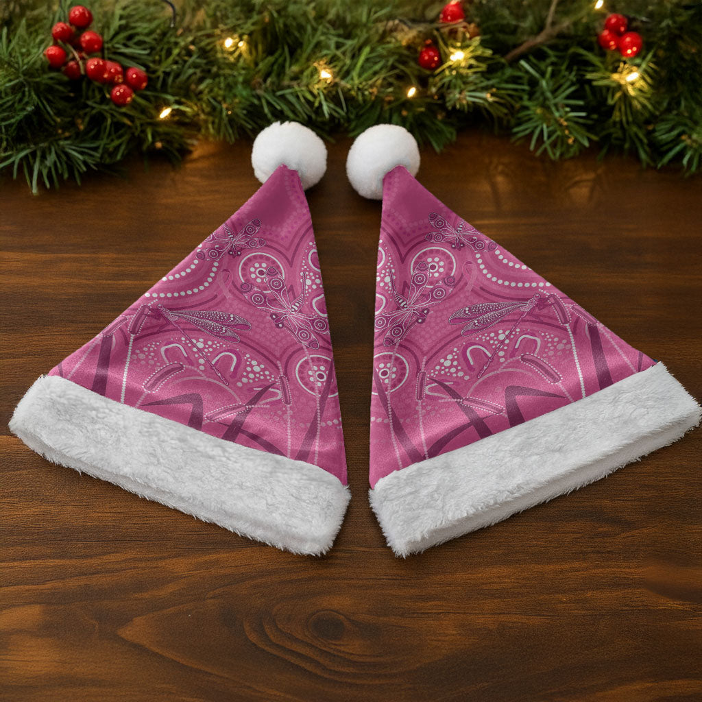 Australia Indigenous Pink Month Christmas Santa Hat Breast Cancer Aboriginal Dragonflies Ribbon