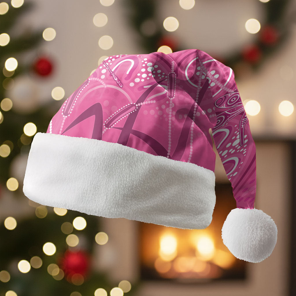 Australia Indigenous Pink Month Christmas Santa Hat Breast Cancer Aboriginal Dragonflies Ribbon