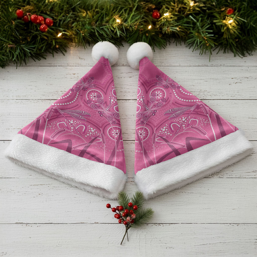 Australia Indigenous Pink Month Christmas Santa Hat Breast Cancer Aboriginal Dragonflies Ribbon