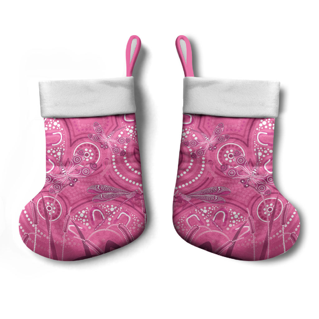 Australia Indigenous Pink Month Christmas Stocking Breast Cancer Aboriginal Dragonflies Ribbon