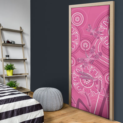 Australia Indigenous Pink Month Door Cover Breast Cancer Aboriginal Dragonflies Ribbon