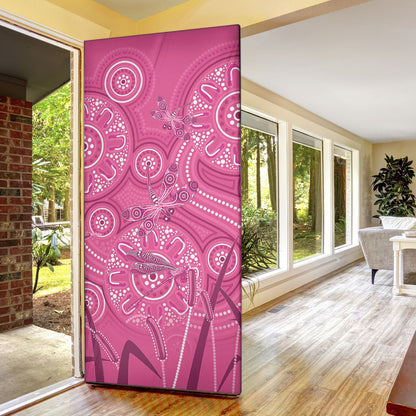 Australia Indigenous Pink Month Door Cover Breast Cancer Aboriginal Dragonflies Ribbon