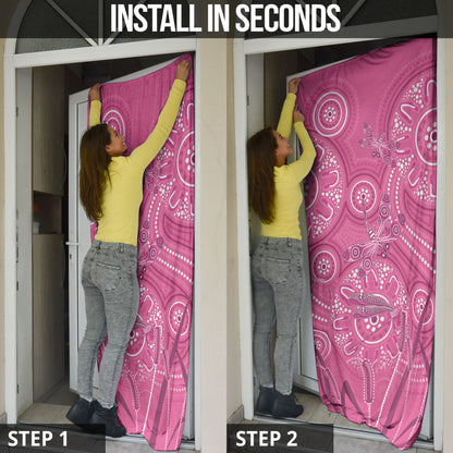 Australia Indigenous Pink Month Door Cover Breast Cancer Aboriginal Dragonflies Ribbon
