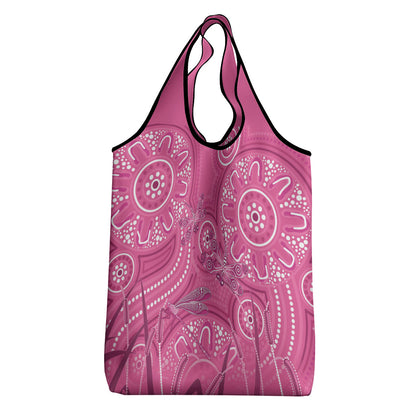 Australia Indigenous Pink Month Grocery Bag Breast Cancer Aboriginal Dragonflies Ribbon