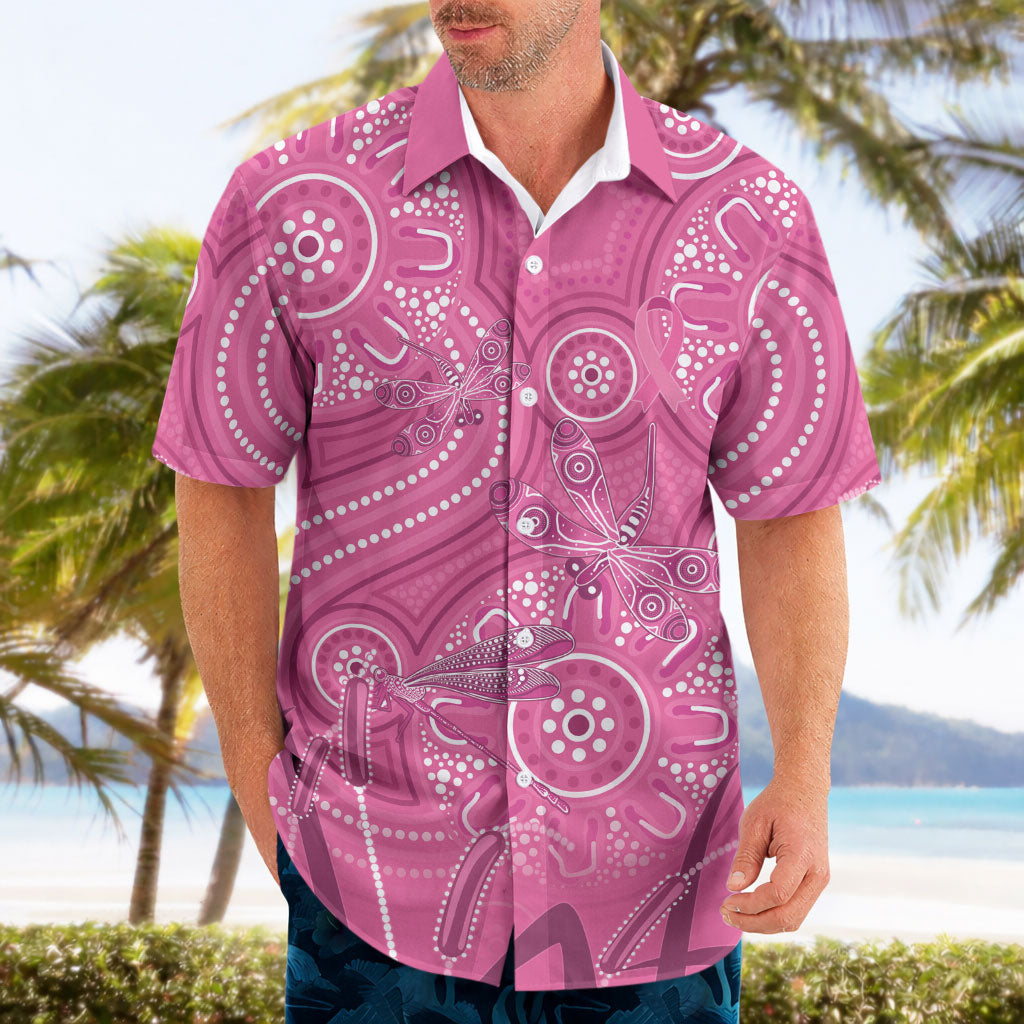 Australia Indigenous Pink Month Hawaiian Shirt Breast Cancer Aboriginal Dragonflies Ribbon