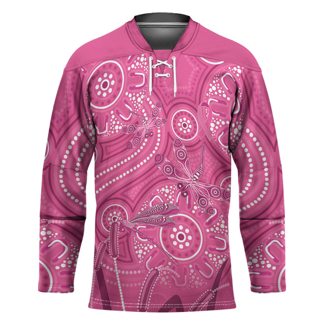 Australia Indigenous Pink Month Hockey Jersey Breast Cancer Aboriginal Dragonflies Ribbon
