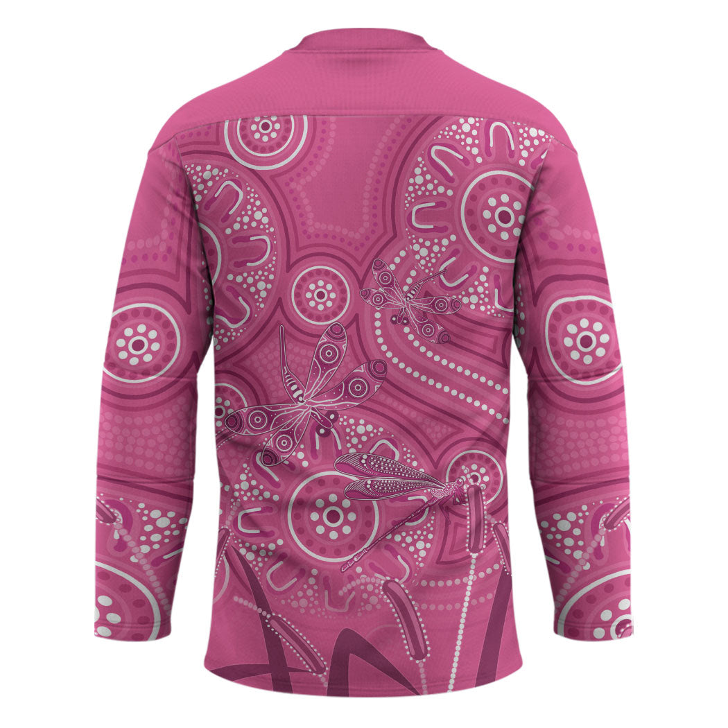 Australia Indigenous Pink Month Hockey Jersey Breast Cancer Aboriginal Dragonflies Ribbon