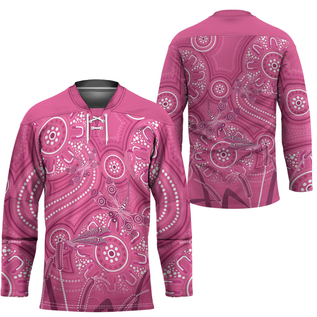 Australia Indigenous Pink Month Hockey Jersey Breast Cancer Aboriginal Dragonflies Ribbon