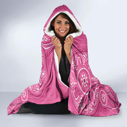 Australia Indigenous Pink Month Hooded Blanket Breast Cancer Aboriginal Dragonflies Ribbon