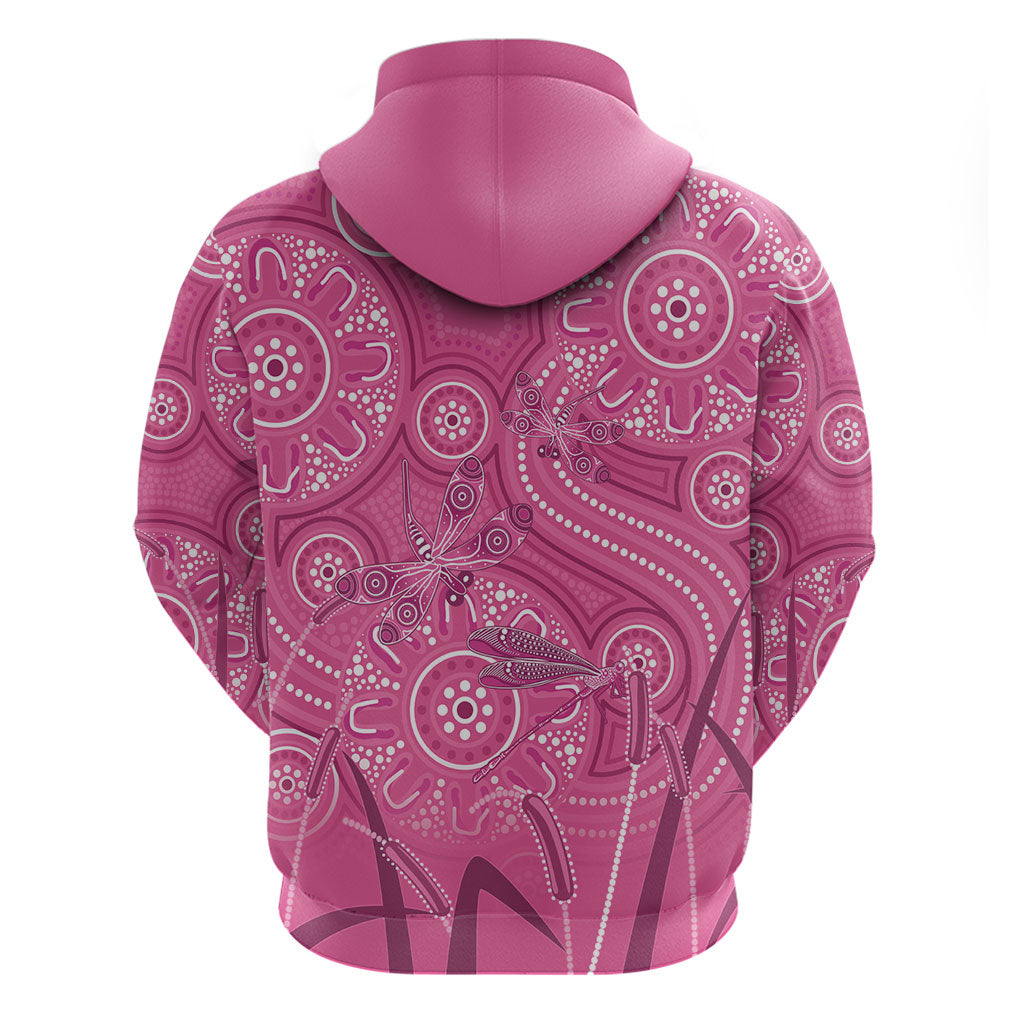 Australia Indigenous Pink Month Hoodie Breast Cancer Aboriginal Dragonflies Ribbon