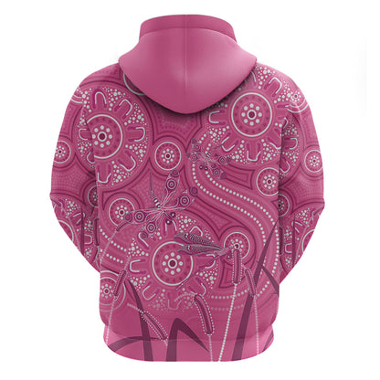 Australia Indigenous Pink Month Hoodie Breast Cancer Aboriginal Dragonflies Ribbon