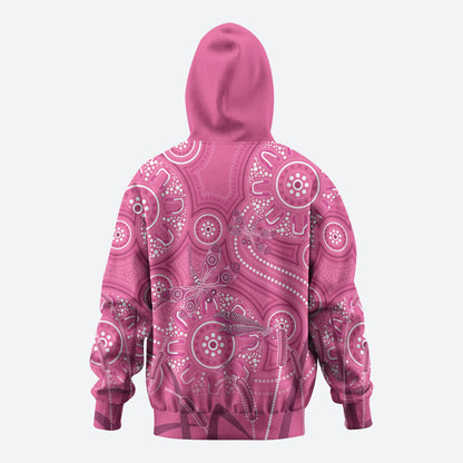 Australia Indigenous Pink Month Hoodie Breast Cancer Aboriginal Dragonflies Ribbon