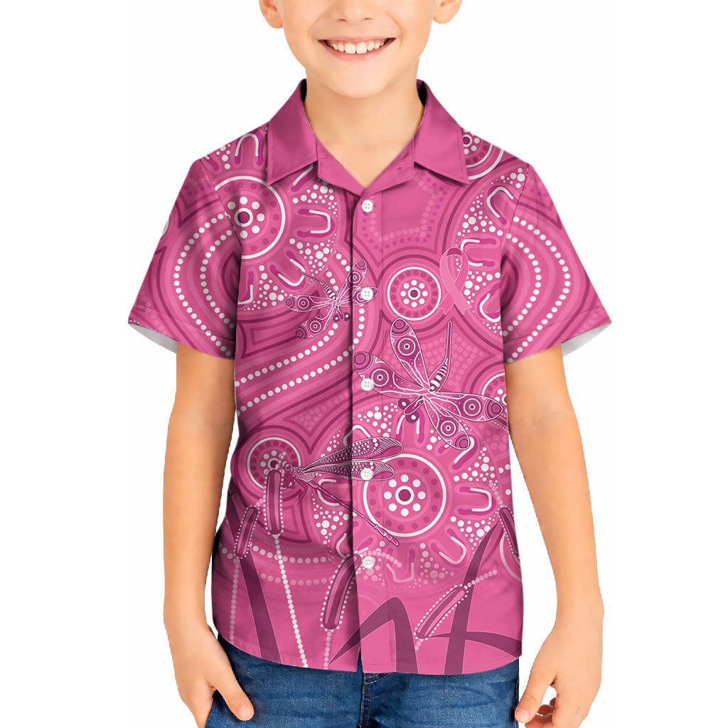 Australia Indigenous Pink Month Kid Hawaiian Shirt Breast Cancer Aboriginal Dragonflies Ribbon