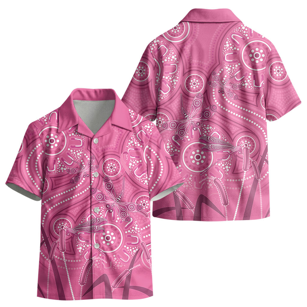 Australia Indigenous Pink Month Kid Hawaiian Shirt Breast Cancer Aboriginal Dragonflies Ribbon