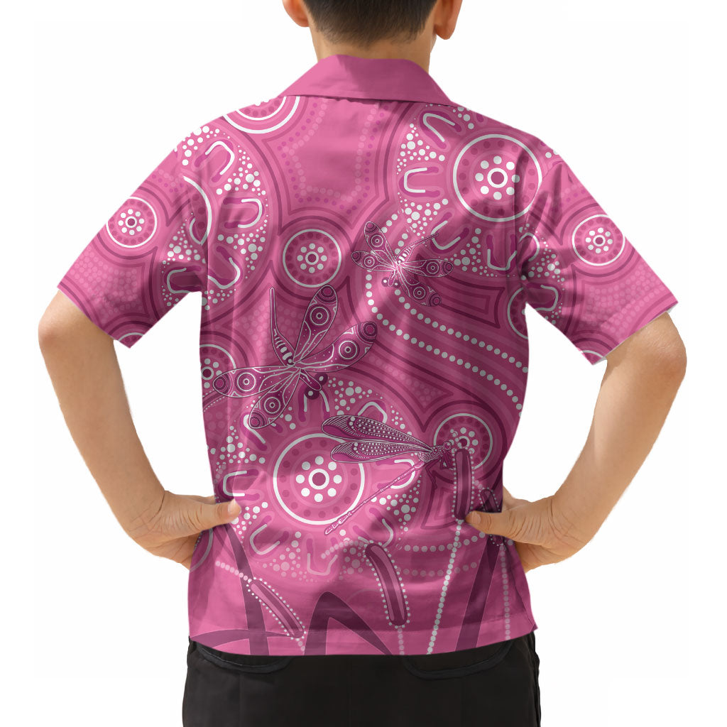Australia Indigenous Pink Month Kid Hawaiian Shirt Breast Cancer Aboriginal Dragonflies Ribbon
