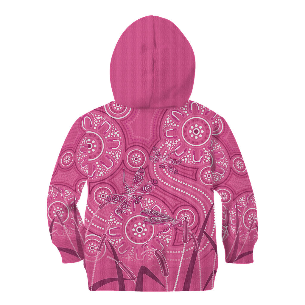 Australia Indigenous Pink Month Kid Hoodie Breast Cancer Aboriginal Dragonflies Ribbon