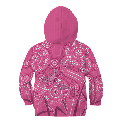 Australia Indigenous Pink Month Kid Hoodie Breast Cancer Aboriginal Dragonflies Ribbon