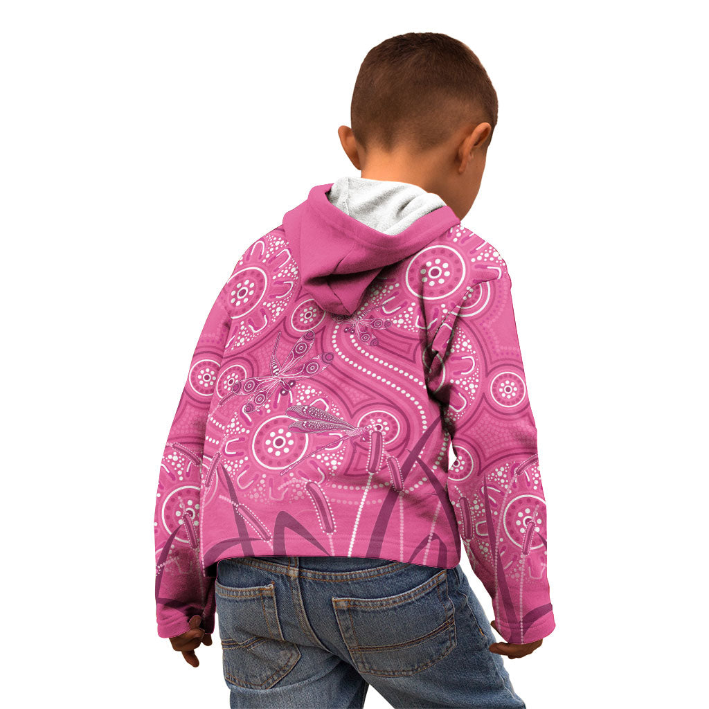 Australia Indigenous Pink Month Kid Hoodie Breast Cancer Aboriginal Dragonflies Ribbon