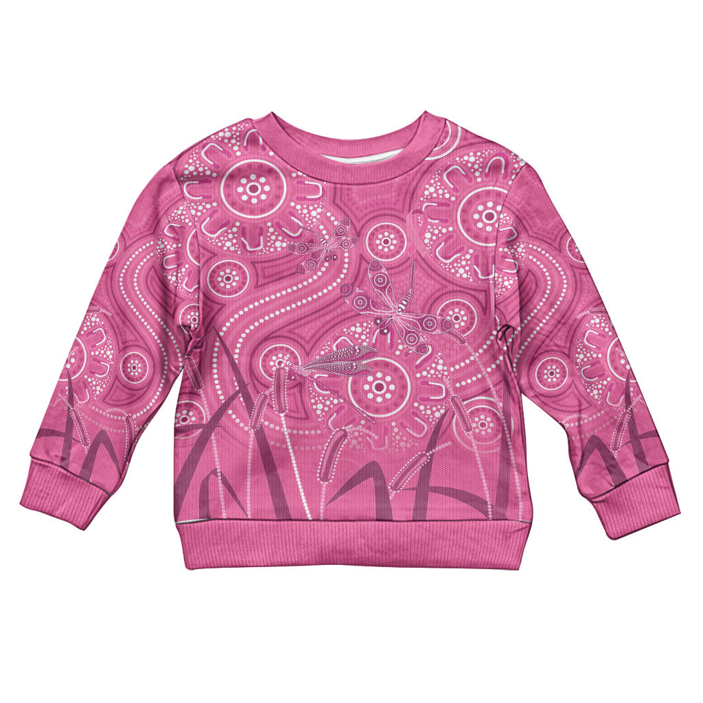 Australia Indigenous Pink Month Kid Ugly Christmas Sweater Breast Cancer Aboriginal Dragonflies Ribbon