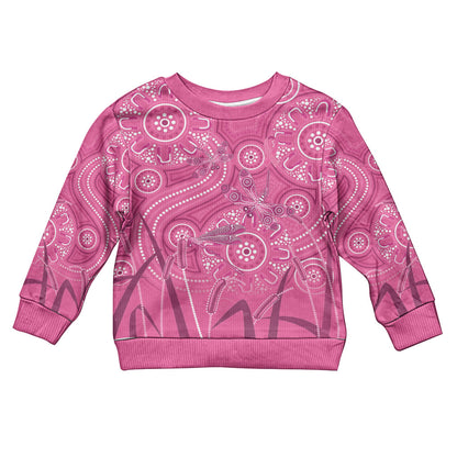 Australia Indigenous Pink Month Kid Ugly Christmas Sweater Breast Cancer Aboriginal Dragonflies Ribbon