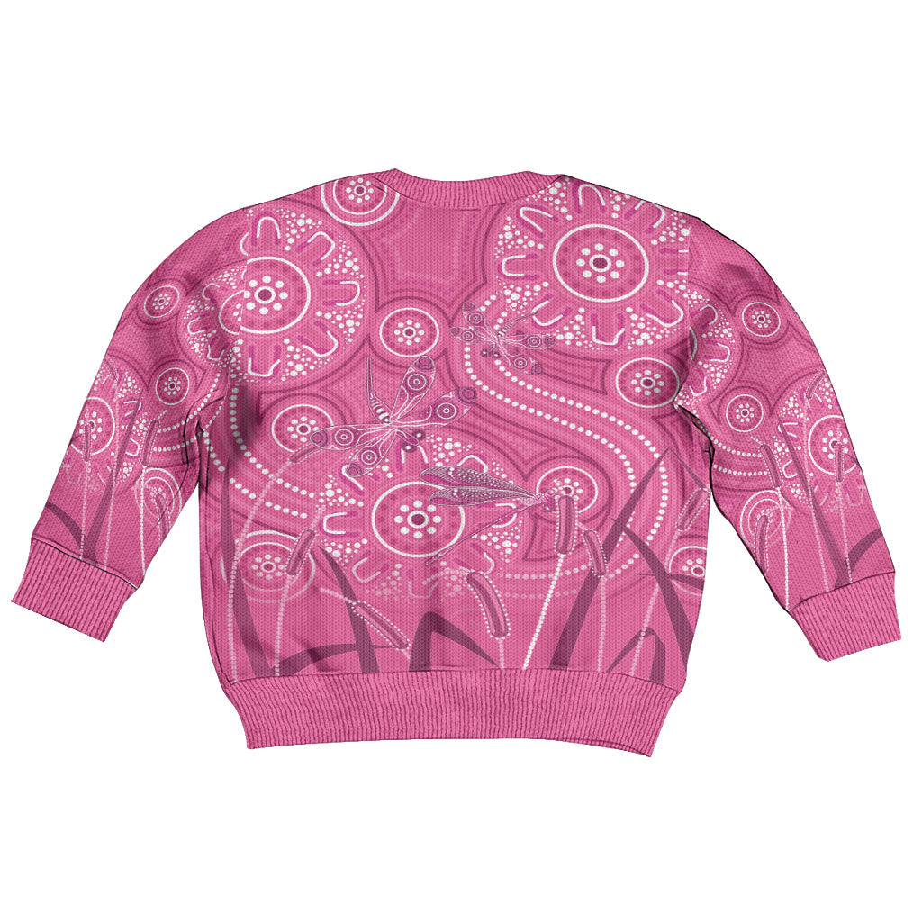 Australia Indigenous Pink Month Kid Ugly Christmas Sweater Breast Cancer Aboriginal Dragonflies Ribbon