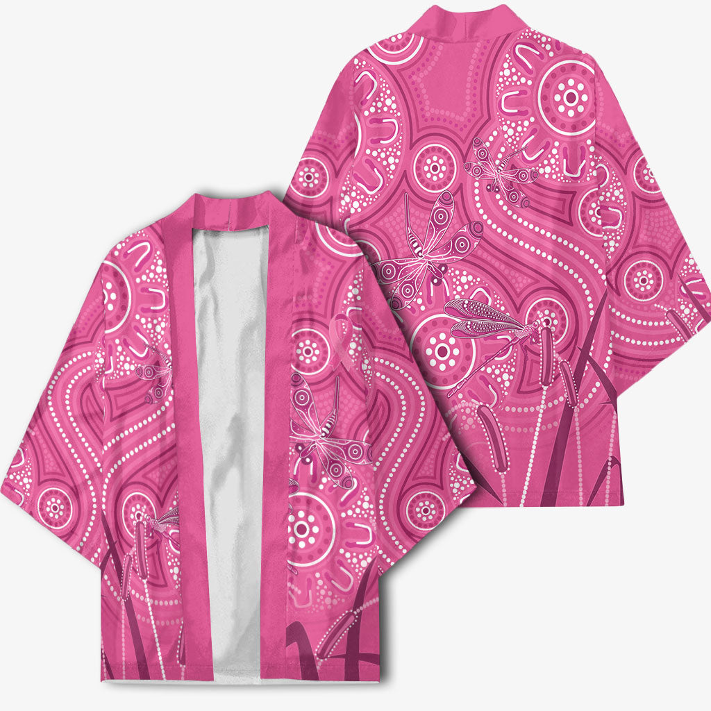 Australia Indigenous Pink Month Kimono Breast Cancer Aboriginal Dragonflies Ribbon