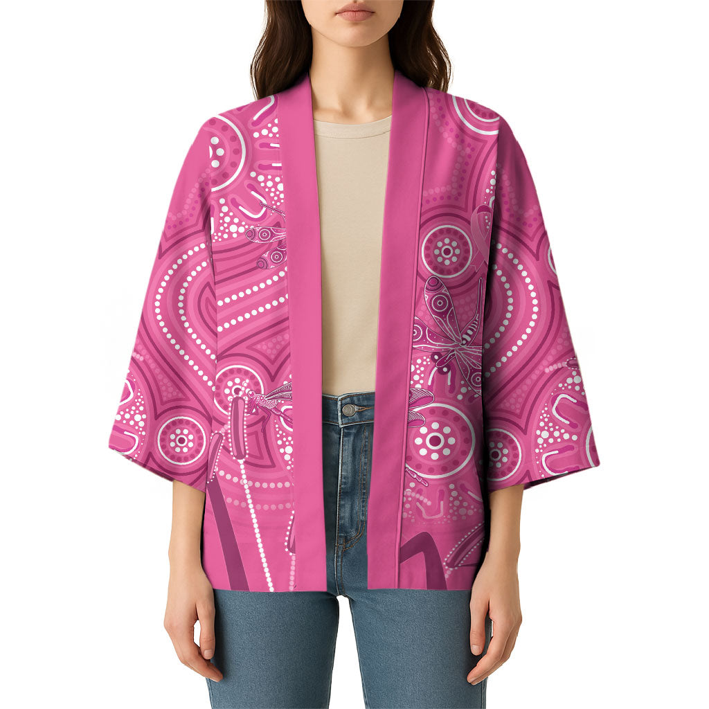 Australia Indigenous Pink Month Kimono Breast Cancer Aboriginal Dragonflies Ribbon