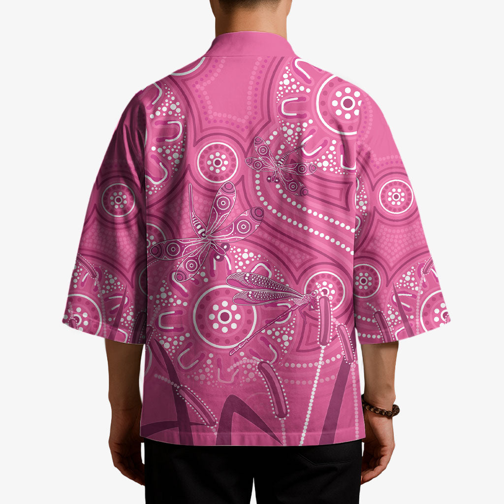 Australia Indigenous Pink Month Kimono Breast Cancer Aboriginal Dragonflies Ribbon