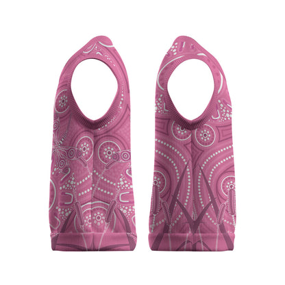 Australia Indigenous Pink Month Christmas Knitted V-Neck Vest Breast Cancer Aboriginal Dragonflies Ribbon