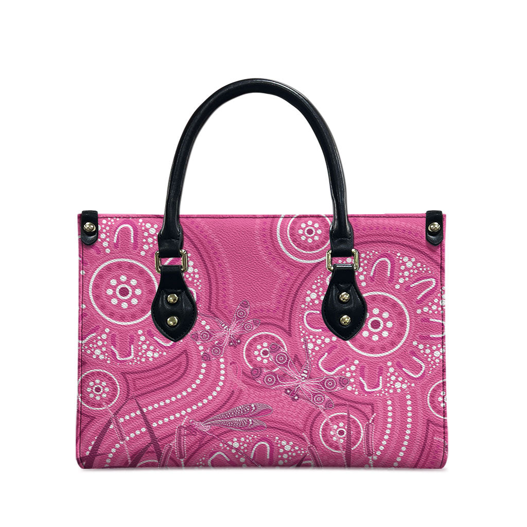Australia Indigenous Pink Month Leather Bag Breast Cancer Aboriginal Dragonflies Ribbon