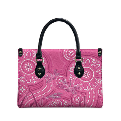 Australia Indigenous Pink Month Leather Bag Breast Cancer Aboriginal Dragonflies Ribbon