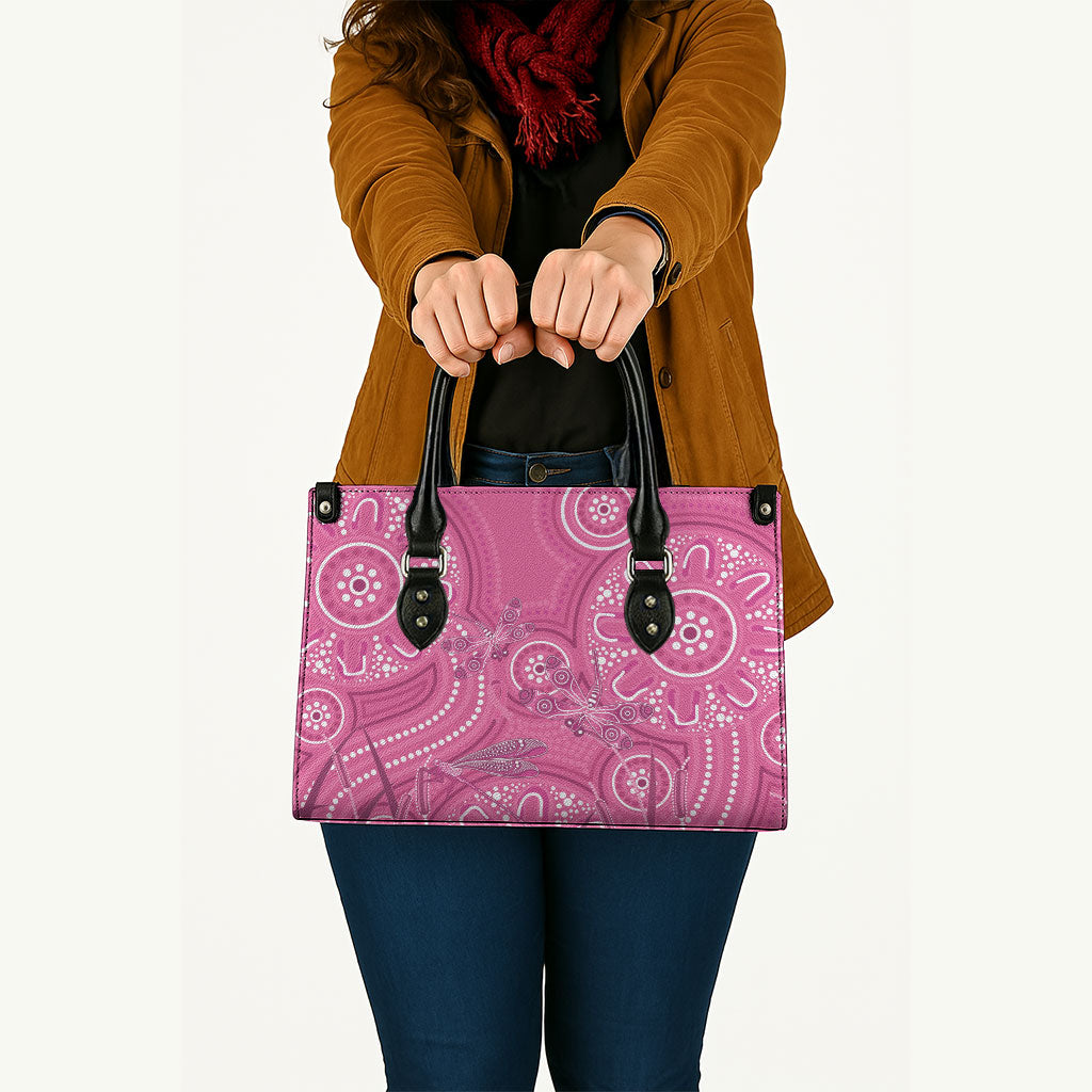 Australia Indigenous Pink Month Leather Bag Breast Cancer Aboriginal Dragonflies Ribbon