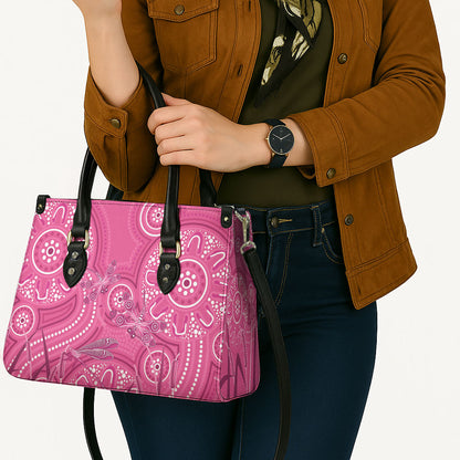 Australia Indigenous Pink Month Leather Bag Breast Cancer Aboriginal Dragonflies Ribbon