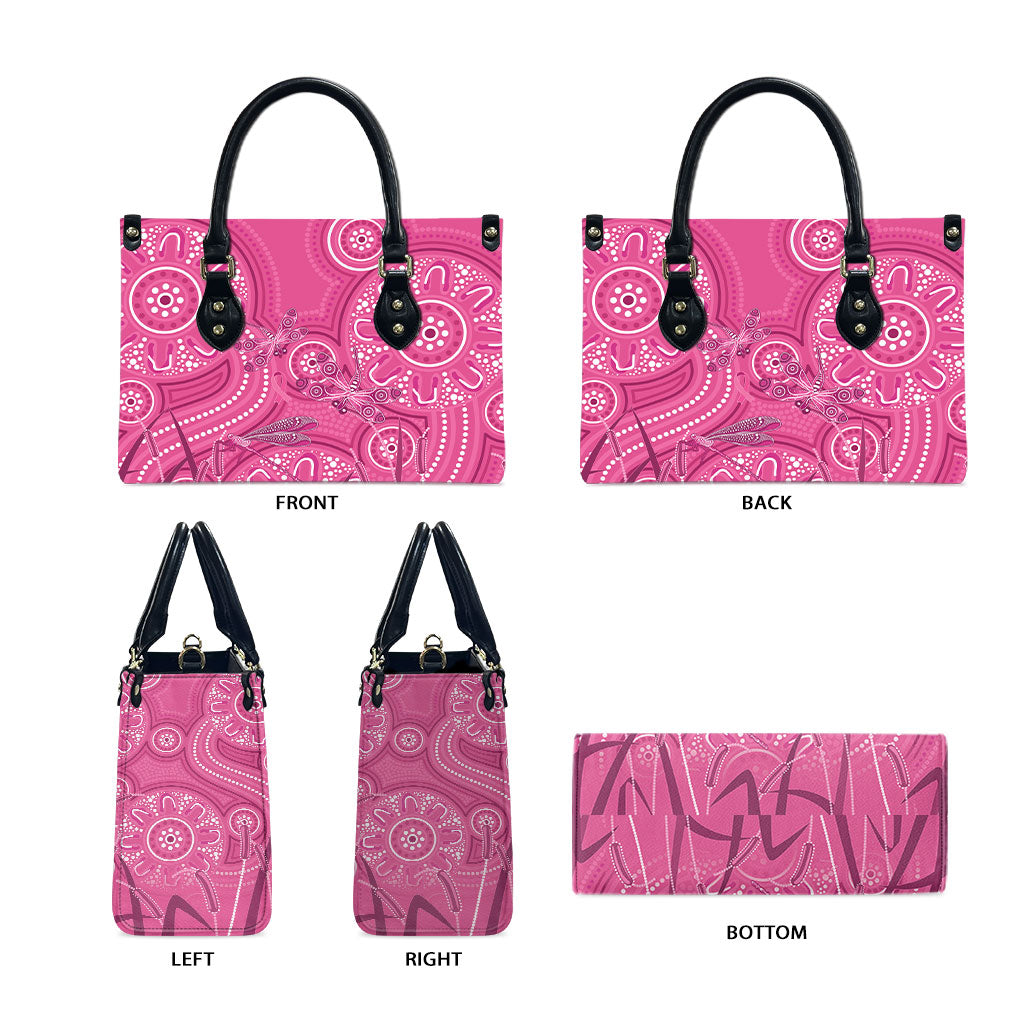 Australia Indigenous Pink Month Leather Bag Breast Cancer Aboriginal Dragonflies Ribbon
