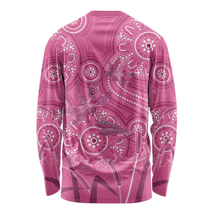 Australia Indigenous Pink Month Long Sleeve Shirt Breast Cancer Aboriginal Dragonflies Ribbon