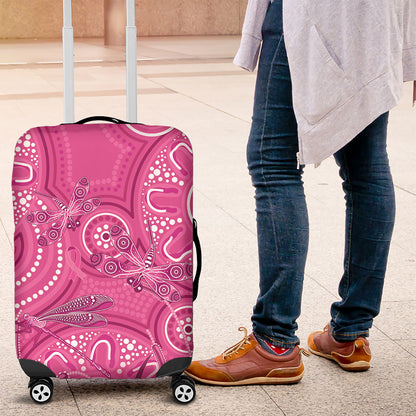 Australia Indigenous Pink Month Luggage Cover Breast Cancer Aboriginal Dragonflies Ribbon