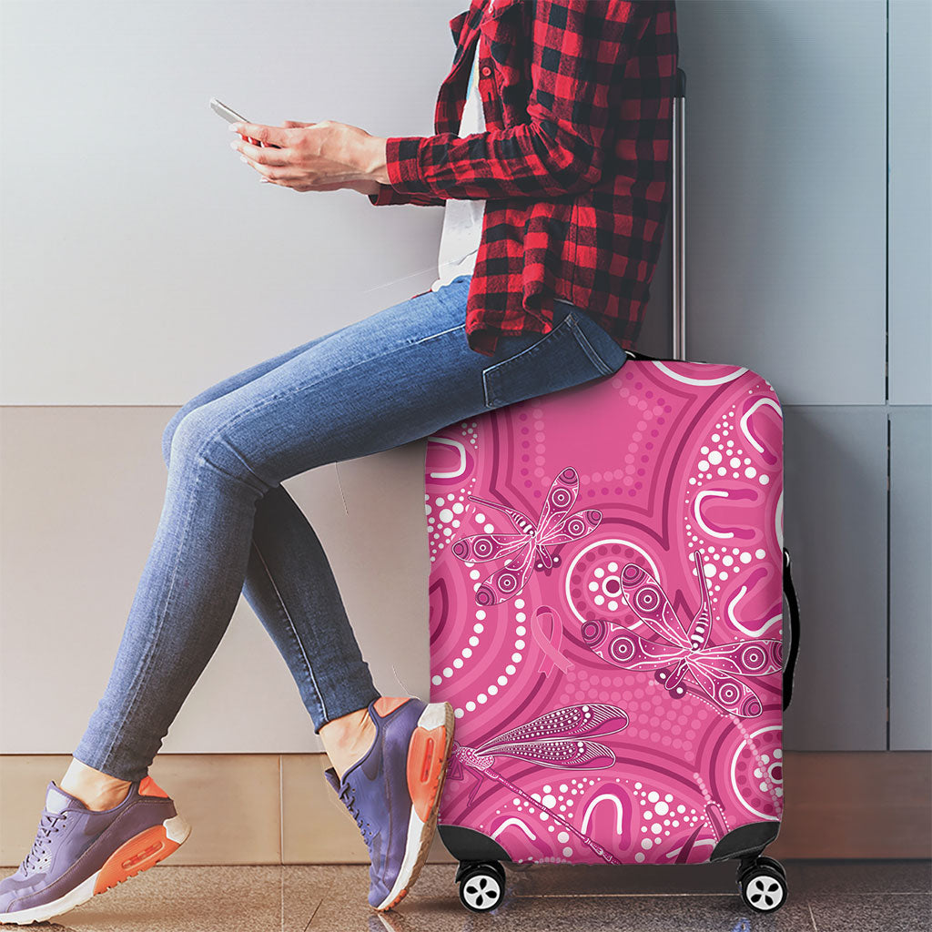 Australia Indigenous Pink Month Luggage Cover Breast Cancer Aboriginal Dragonflies Ribbon
